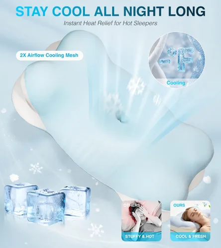 Vista 6 de Almohada de apnea del sueño, almohada cervical para el dolor de cuello y alivio de ronquidos, almohada ergonómica de enfriamiento de espuma