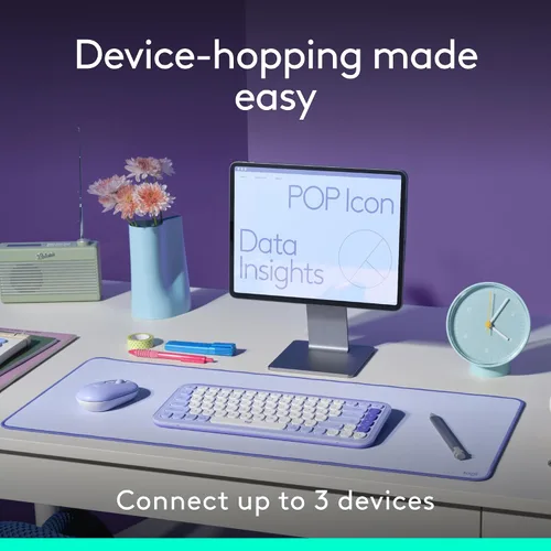 Vista 9 de Logitech POP ICON Combo, combo de teclado y mouse Bluetooth, escritura cómoda, teclas y botones programables, clics silenciosos, Easy-Switch hasta 3