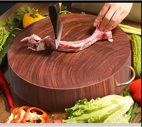 Vista 5 de Wood Butcher for Kitchen with Handles Round Heavy Duty Cutting Board with Handles for Meat Vegetables(30cm/11.8in)