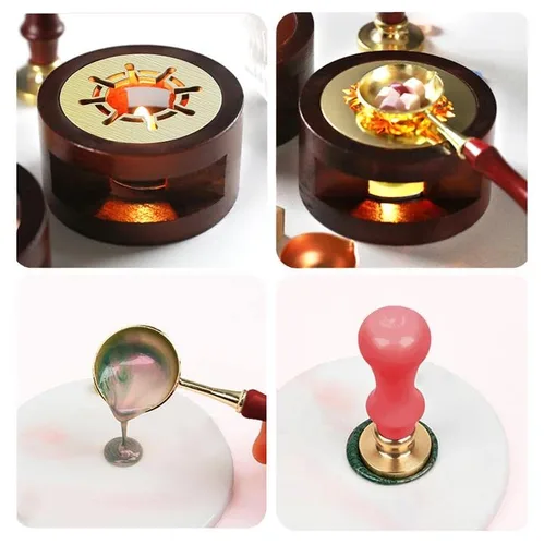 Vista 4 de Kit de sellado de cera con diseño de fresa en relieve, cabeza de sello de cera, mango de madera para tarjetas, sobres, decoración