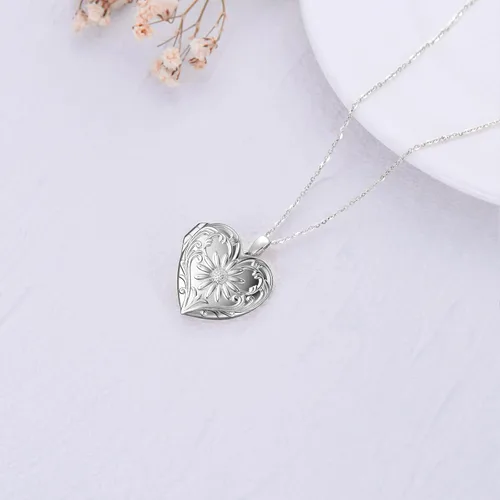 Vista 3 de SOULMEET Collar con medallón de girasolrosa blanco que sostiene fotos para mantener a alguien cerca de ti personalizado plata esterlinaoro blanco