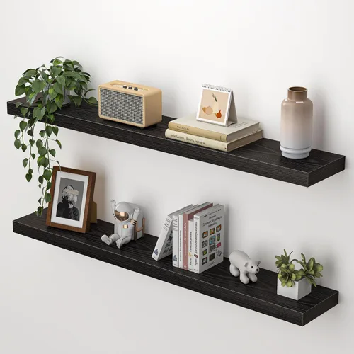 Vista 11 de Heimlove Estantes flotantes para pared, estante de 16 pulgadas para baño pequeño, almacenamiento montado y exhibición, estantes de madera para Negro