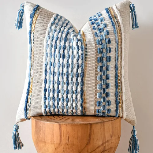 Vista 27 de AmHoo - Fundas de almohada de 18 x 18 pulgadas con borlas, fundas de almohada decorativas tejidas con textura de chenilla estilo boho para sofá