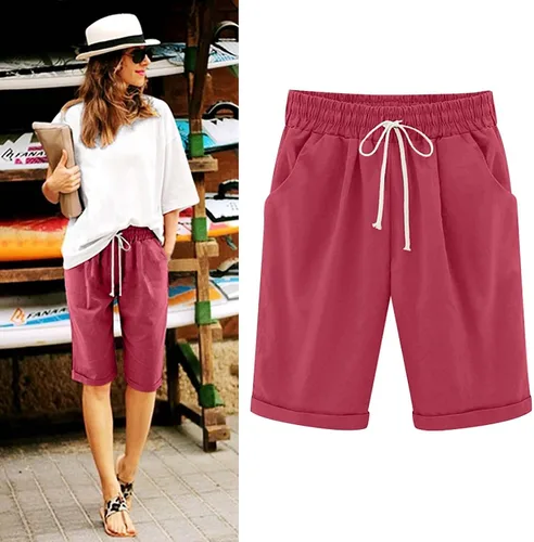 Vista 26 de Pantalones cortos sólidos con control de barriga, casuales, con cordón, cómodos, para mujer, pantalones cortos ligeros de verano para correr 2023