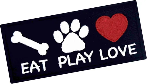 Vista 3 de Eat Play Love for Dog Lover - Parche bordado para perro, chaleco/arneses, insignia, gancho y bucle, emblema