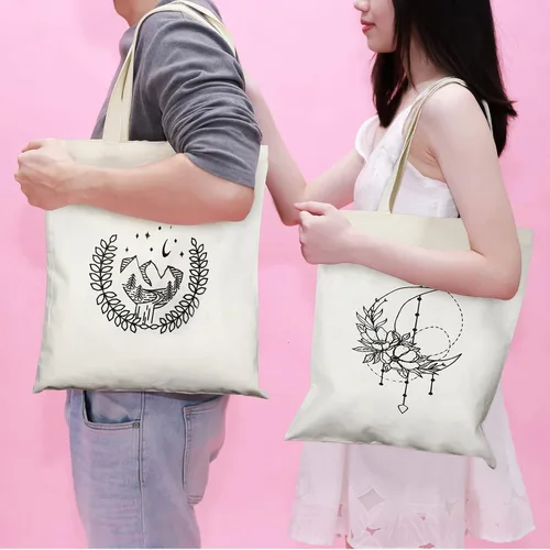Vista 3 de Reginary 4 bolsas de lona para mujer, bolsas de lona para compras, estéticas, reutilizables, para comestibles, regalos (artístico)