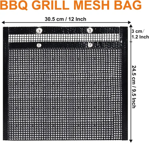 Vista 2 de Bolsas de malla para parrilla de barbacoa reutilizables para parrillas al aire libre, 3 bolsas antiadherentes para parrillas eléctricas de gas