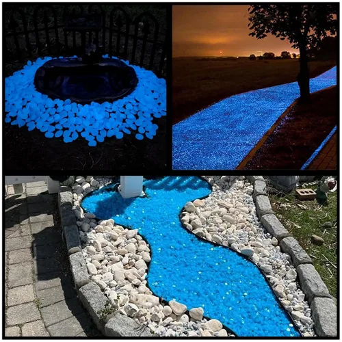 Vista 13 de NAMTSO Rocas que brillan en la oscuridad al aire libre, 200 piezas de rocas solares azules para paisajismo, decoración al aire libre que brillan
