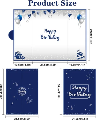 Vista 2 de Tarjeta decorativa grande de cumpleaños azul plateado para hombres y niños, libro de firmas, tarjetas gigantes, suministros de fiesta, libro