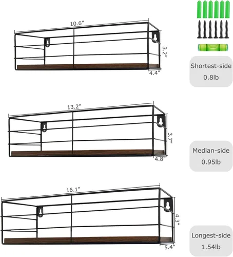 Vista 3 de CRUGLA Juego de 3 estantes flotantes montados en la pared, estantes colgantes de pared para baño, sala de estar, dormitorio, cocina y hogar