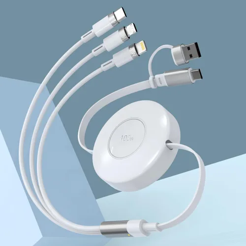 Vista 9 de Cable de carga USB C retráctil multi 5 en 1 USB A/tipo C a Lightning/USB C/Micro iPhone, cable de carga múltiple de 100 W para iPhone 15 14 13 12