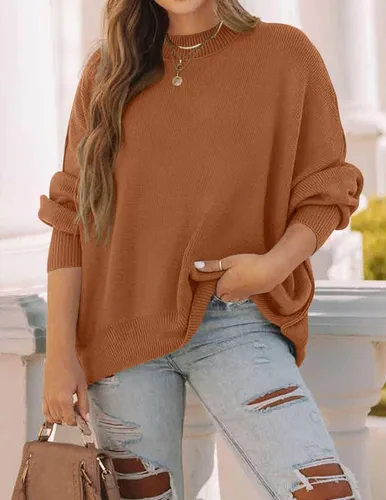 Vista 9 de ZESICA Women's 2024 Fall Casual Long Sleeve Crew Neck Side Slit Oversized Ribbed Knit Pullover Sweater Tops