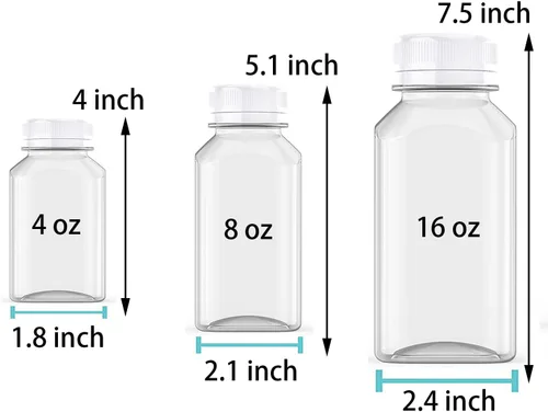 Vista 3 de Axe Sickle 6 botellas de jugo de 4 onzas, botellas de plástico para leche, recipientes para bebidas a granel con tapas a prueba de manipulaciones