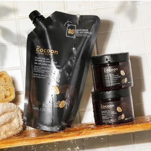 Vista 6 de Cocoon Original Vietnam Dak Lak Coffee Body Scrub 20.3 fl oz / 20.3 fl oz – Esmalte corporal exfoliante con posos de café, manteca de cacao y Body