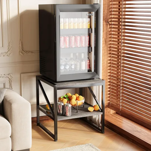 Vista 8 de Mesa auxiliar con estación de carga, mesa auxiliar cuadrada de 20 pulgadas con puertos USB y tomas de corriente, mini soporte para refrigerador