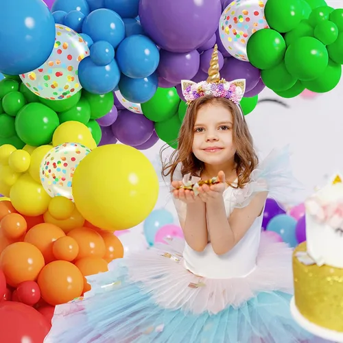 Vista 7 de Kit de arco de guirnalda de globos de colores para bricolaje, kit de arco de globos arcoíris con diferentes tamaños de 5, 10, 12, 18 pulgadas