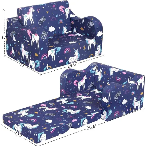 Vista 113 de MOMCAYWEX - Sofá para niños, 2 en 1, plegable, piel de melocotón, color azul