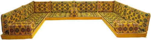 Vista 65 de arabicsofa Sofá en forma de U de estilo árabe para el suelo – Juego de Majlis hecho a mano – Sofá de estilo bohemio