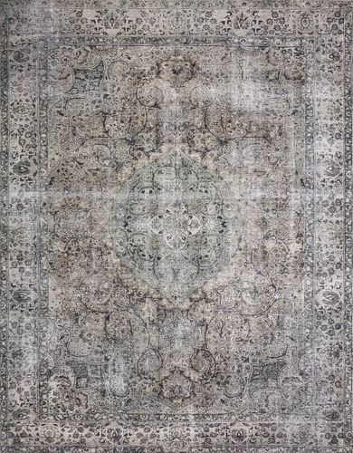 Vista 3 de Loloi - Tapete decorativo de pelo corto sala de estar, suave duradero, colección Layla, estampado envejecido retro, no desprende pelo, fácil Gris