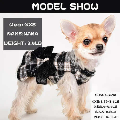 Vista 3 de Vestido de perro para perro pequeño, suéter Yorkie para niña, ropa de cachorro a cuadros, chihuahua, gato, linda ropa de forro polar cálido