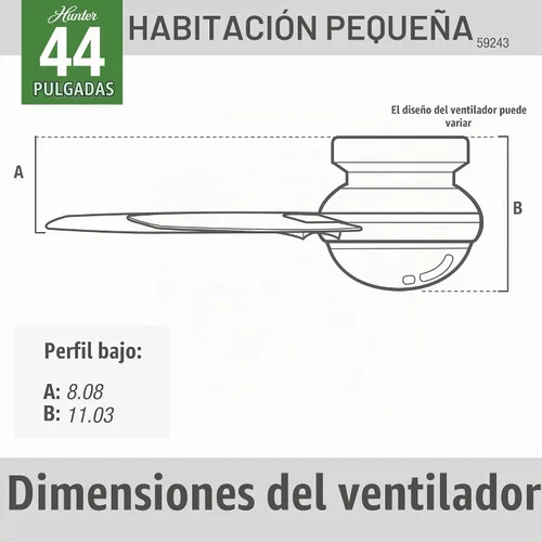Vista 3 de Hunter Dempsey, ventilador de techo, moderno, 44 pulgadas, níquel cepillado