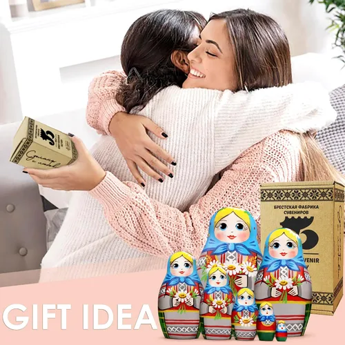 Vista 6 de AEVVV Juego de 7 muñecas rusas de anidación - Muñeca Matryoshka en vestido tradicional bielorruso - Muñeca rusa con acianos, espiguillas y flores