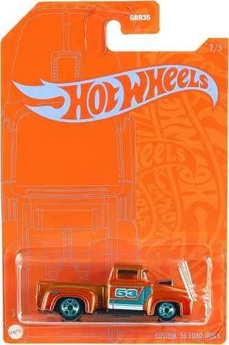 Vista 4 de Hot Wheels Orange & Blue 53rd Anniversary Custom '56 Ford Truck 2/5 DieCast Vehículo escala 1:64