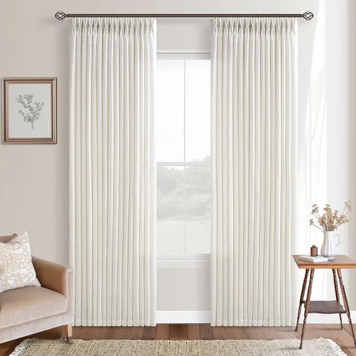 Vista 26 de TWODRAPES Cortinas de Lino Plisadas con Pinza Beige Blancas de 54 Pulgadas de Largo 2 Paneles para Comedor Cocina Dormitorio Plisadas Semi
