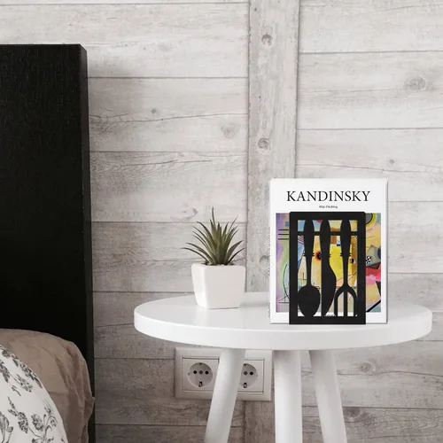 Vista 8 de Sujetalibros de metal, sujetalibros decorativos pesados para estantes, sujetalibros decorativos para el hogar para libros pesados, soporte negro