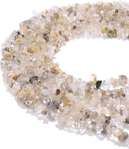 Vista 5 de BEADIA Cuentas sueltas de piedra de cuarzo rutilado de oro natural irregular para hacer joyas, 0.197-0.315in 31.5in