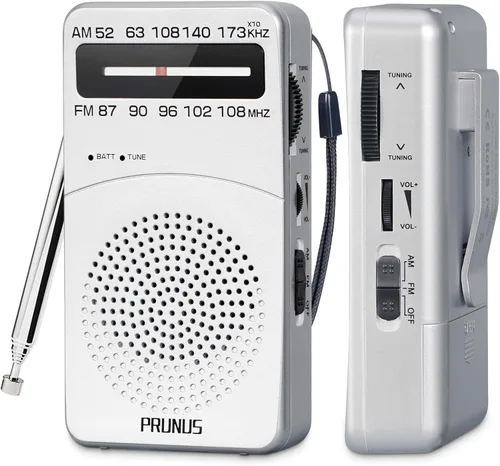 Vista 7 de PRUNUS J-166 - Radio portátil AM FM, Regalos para papá y mamá, Radio operada con pilas con luz de sintonización, clip trasero, excelente recepción