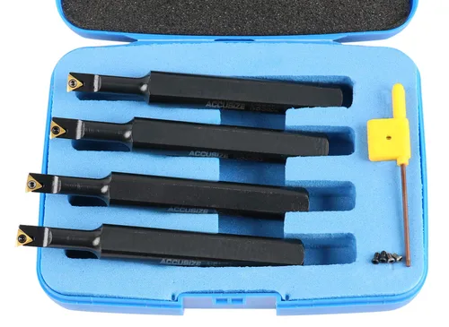 Vista 10 de Accusize Industrial Tools Juego de 4 barras de mandrinar indexables de vástago redondo de 1/2 pulgadas con inserciones de carburo Tcmt21.50, 90