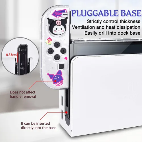 Vista 2 de DLseego Little Devil Rabbit Glitter Switch OLED - Funda protectora transparente acoplable, antiarañazos, carcasa dura de TPU suave, con 2 tapas