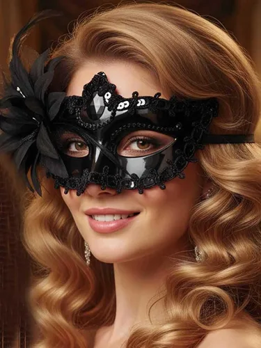 Vista 4 de Yokawe Máscara de mascarada negra para mujer, máscara veneciana de flores, de encaje, disfraz de Mardi Gras