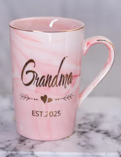 Vista 3 de Tazas para abuela y abuelo EST 2025 – Juego de tazas de café con anuncio de nuevo abuelo, regalos elegantes para baby shower, día de la madre, día