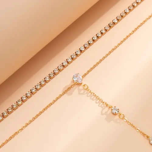 Vista 4 de Long Y-Shaped Rhinestone Necklace for Women Trendy Gold Silver Lariat Y Shape Necklaces Layered Choker Stackable Fashion Dainty Aesthetic Jewelry