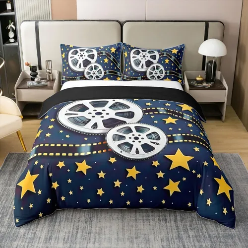 Vista 11 de Homewish Theater Cinema Poster 100% Cotton Duvet Cover Twin Size,Retro Movie Bedding Set 2Pcs for Kids Girls Boys Room Decor,Popcorn Comforter Cover