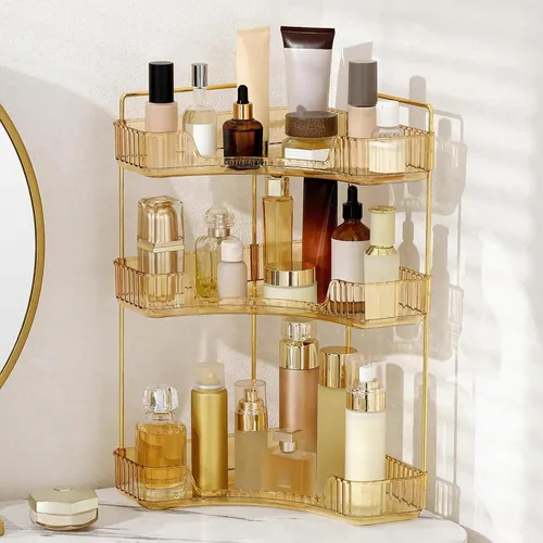 Vista 8 de INVSSENE Organizador esquinero para encimera de baño, bandejas organizadoras de tocador para mostrador, organizadores de maquillaje, bandeja de Azul