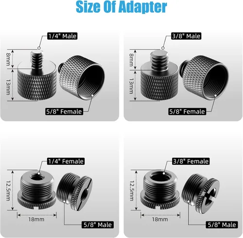 Vista 2 de Paquete de 8 adaptadores de soporte de micrófono, adaptador de micrófono de rosca de tornillo