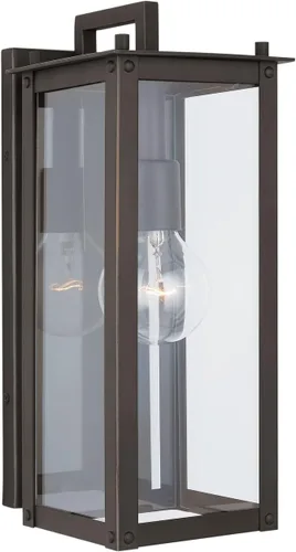 Vista 4 de Capital Lighting 934611OZ Hunt - Farol rectangular de pared para exteriores, cristal transparente, 1 luz de 100 vatios, 15 pulgadas de alto x 6