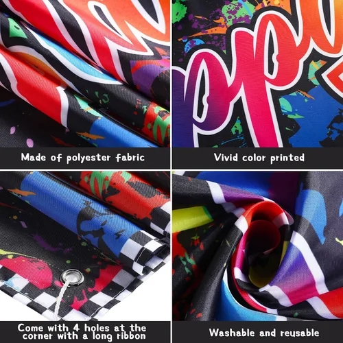 Vista 3 de Cartel de neón para decoración de cumpleaños que brilla en la oscuridad, fondo colorido de grafiti, suministros para fiesta, telón de fondo