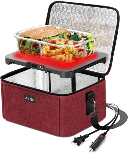 Vista 13 de Aotto Horno Portátil, Lonchera Eléctrica Calentador de Alimentos - 12V/24V/110V 3 en 1 Calentador de Alimentos para Coche - Mini Microondas Personal