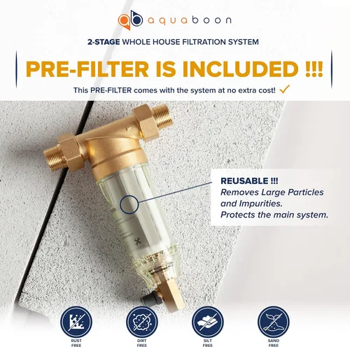 Vista 3 de Sistema de filtro de agua de 2 etapas de 20 x 4.5 pulgadas, viene con filtros de sedimentos y carbono Prefiltro, llave, calibre y liberación