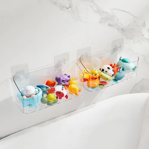 Vista 2 de Soporte de Almacenamiento de Juguetes de Baño para Bañera, Organizador de Juguetes de Baño Transparente de Gran Capacidad Almacenamiento de Juguetes