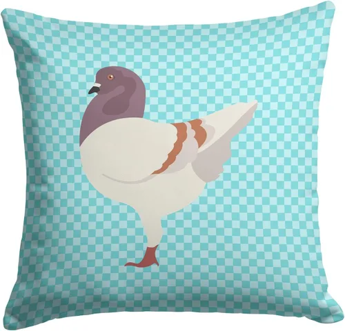Vista 101 de Caroline's Treasures BB8163PW1414 Beltsville - Almohada decorativa de tela a cuadros pequeños, color blanco, pavo y gallina azul, lavable a máquina