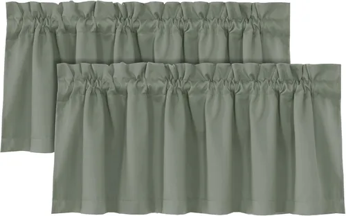 Vista 18 de H.VERSAILTEX Cenefas de cortina 100% opacas para ventanas, 2 paneles con aislamiento térmico, bolsillo para barra, pequeña cenefa corta para cocina