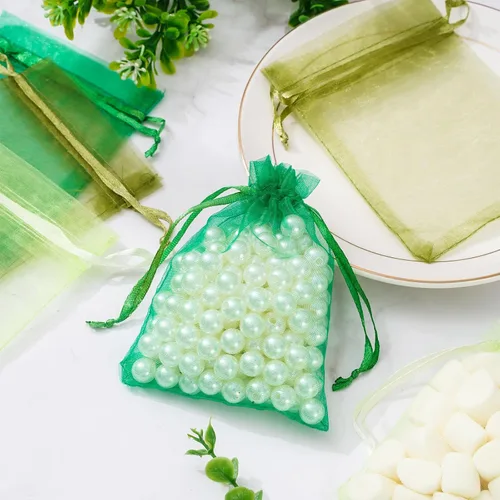 Vista 4 de Whaline 120 bolsas de organza con cordón, bolsa de regalo verde, bolsas de regalo de fiesta de Navidad, bolsas de regalo de fiesta de Navidad, verde