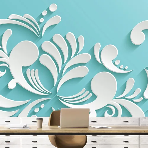 Vista 28 de NWT Calcomanía removible de pared/mural blanco pastel azul margarita, naturaleza, desierto, arte digital, arte moderno, decorativo, floral
