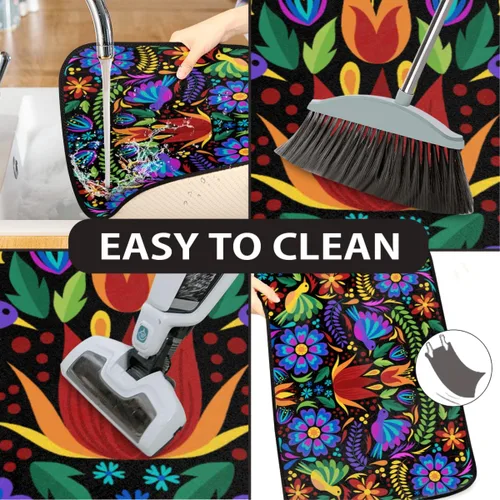 Vista 8 de Felpudo con diseño floral de pájaros mexicanos, resistente a la suciedad, lavable a máquina, tapete antideslizante para cocina, baño, lavandería, 24