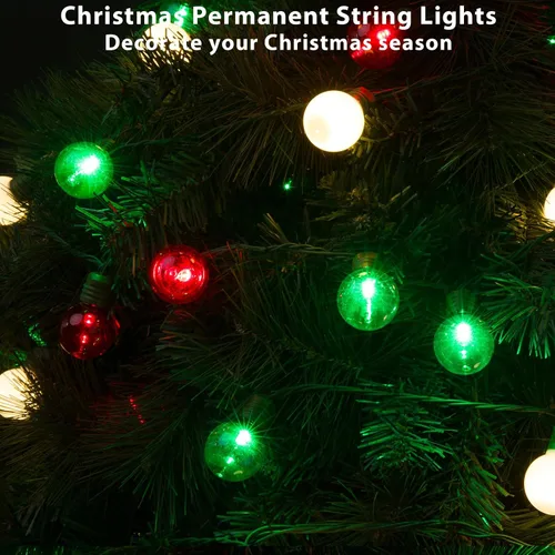 Vista 5 de 100 luces LED de 50 pies de globo de Navidad para exteriores, luces redondas G30 de Navidad pequeñas, conectables impermeables, para patio, aleros